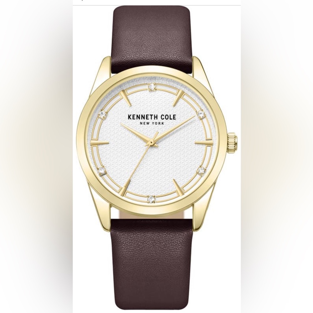 NIB Kenneth Cole Three-Hand Crystal Embellished Leather Strap Watch, 37mm